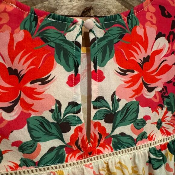 UMGEE Mixed Print Crochet Trim Dress Cream/Blue Floral Animal Print S Coquette - Picture 12 of 13